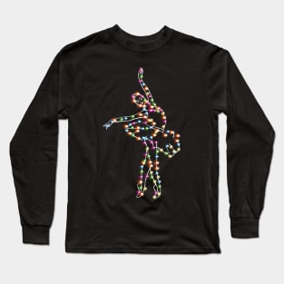 Ballet Christmas Lights Balerina Xmas Gift For Dancer Long Sleeve T-Shirt